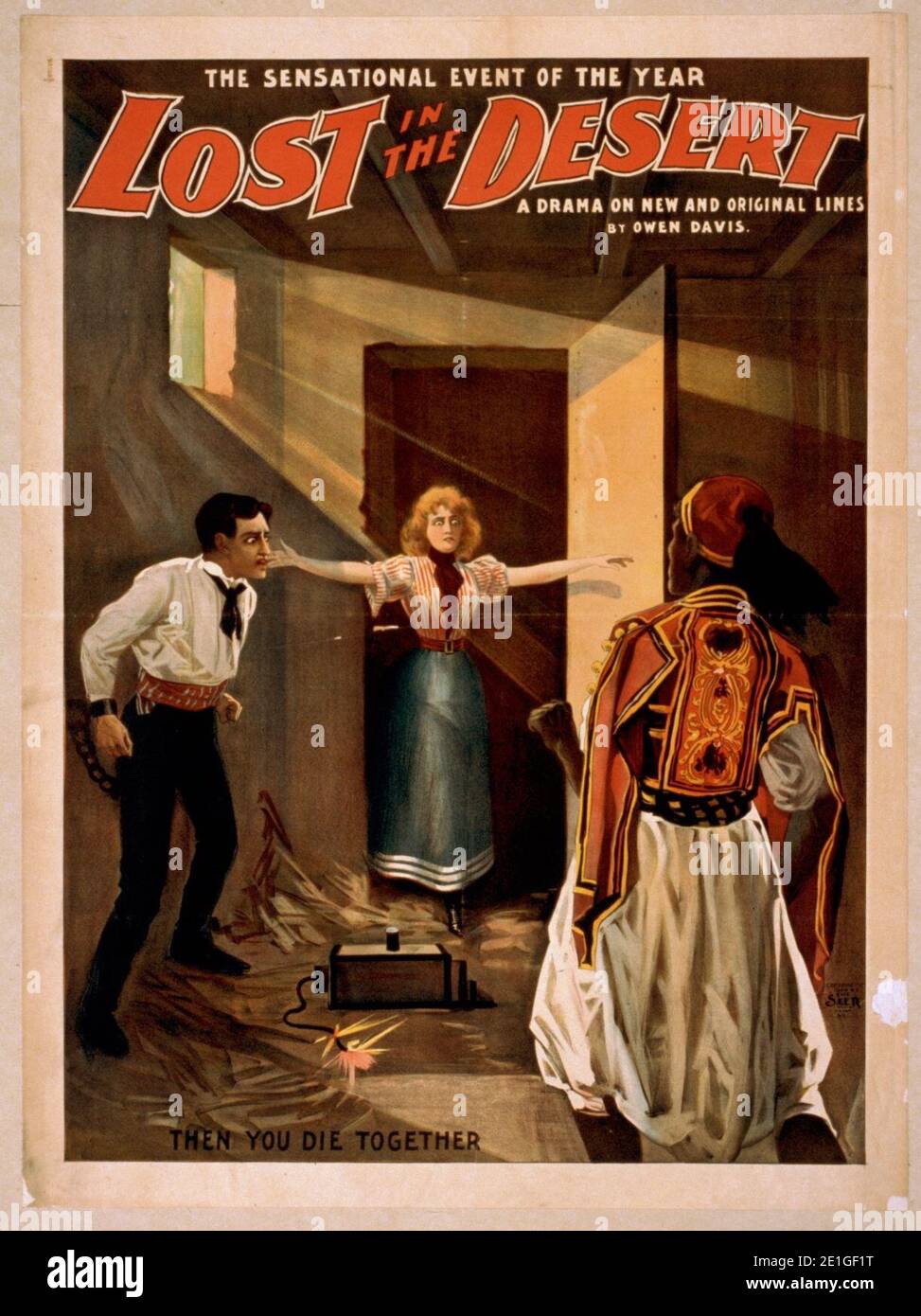 Perdu dans le désert l'événement sensationnel de l'année - un drame sur les lignes nouvelles et originales - par Owen Davis. Banque D'Images