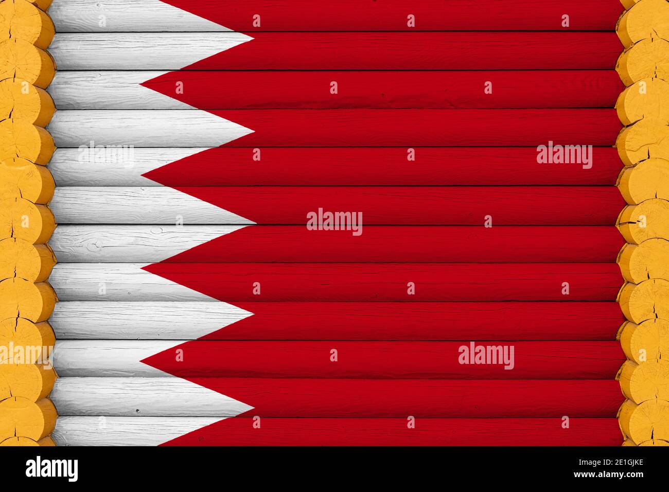 Drapeau national de Bahreïn sur fond de mur en bois. Le concept de fierté nationale et un symbole du pays. Drapeaux peints sur une maison Banque D'Images