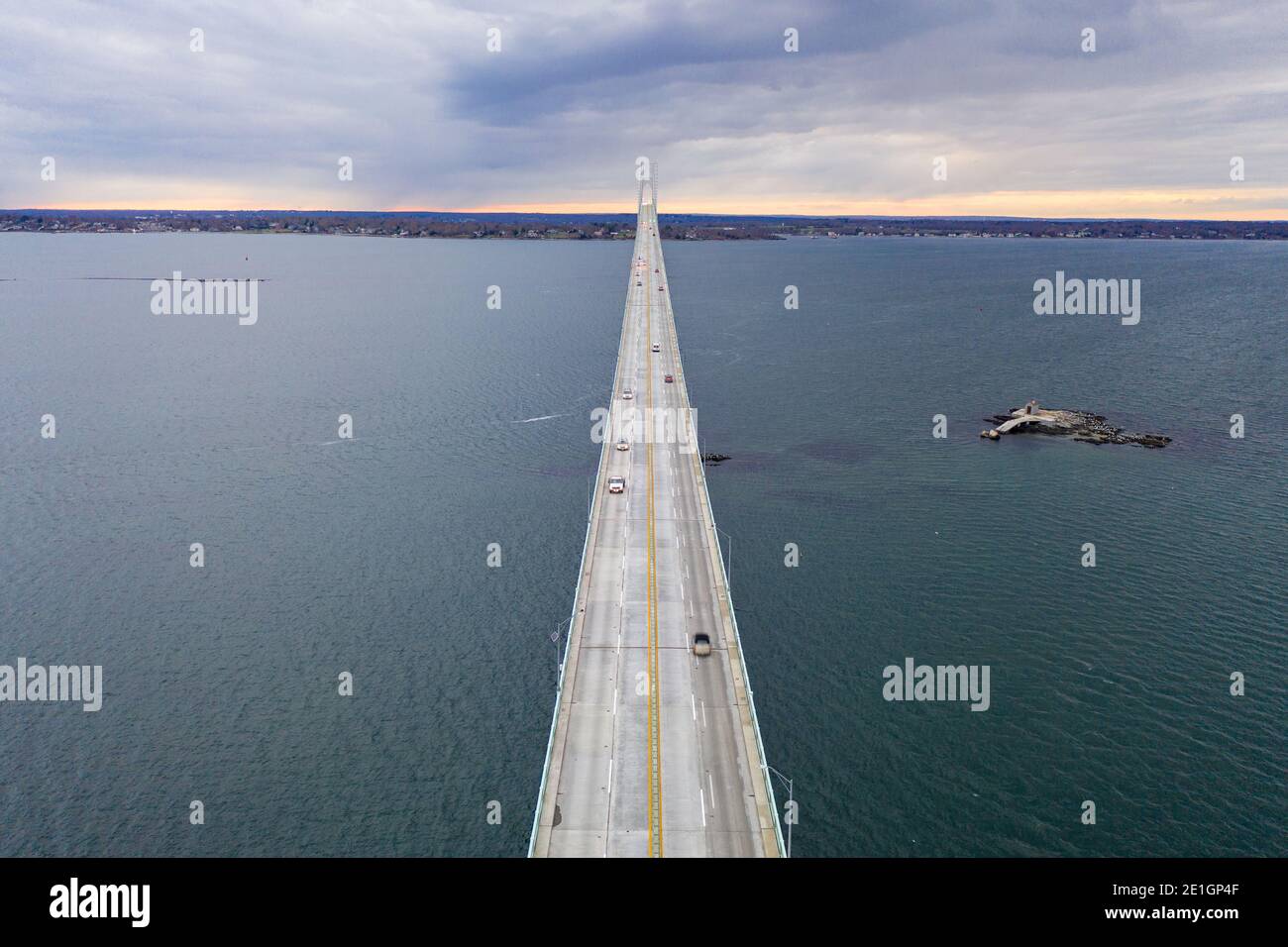 Le pont de Claiborne Pell est l'un des plus longs ponts suspendus au monde, situé à Newport, RI, USA. Banque D'Images