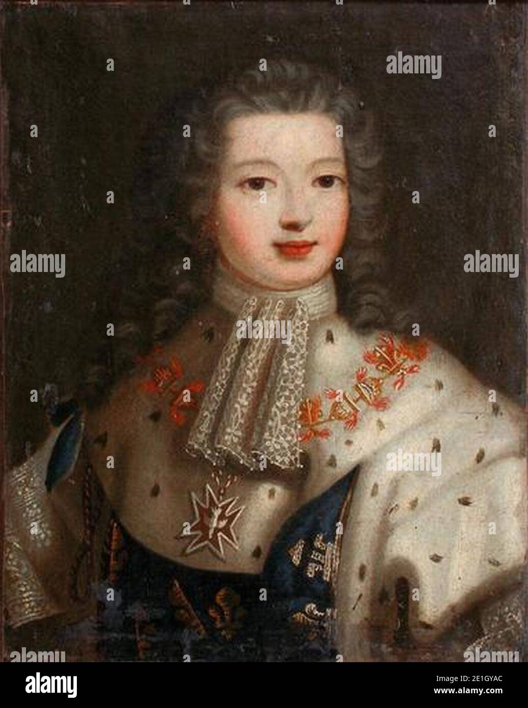 Louis XV de France comme enfant portant l'ordre du Saint-Esprit par un artiste inconnu. Banque D'Images