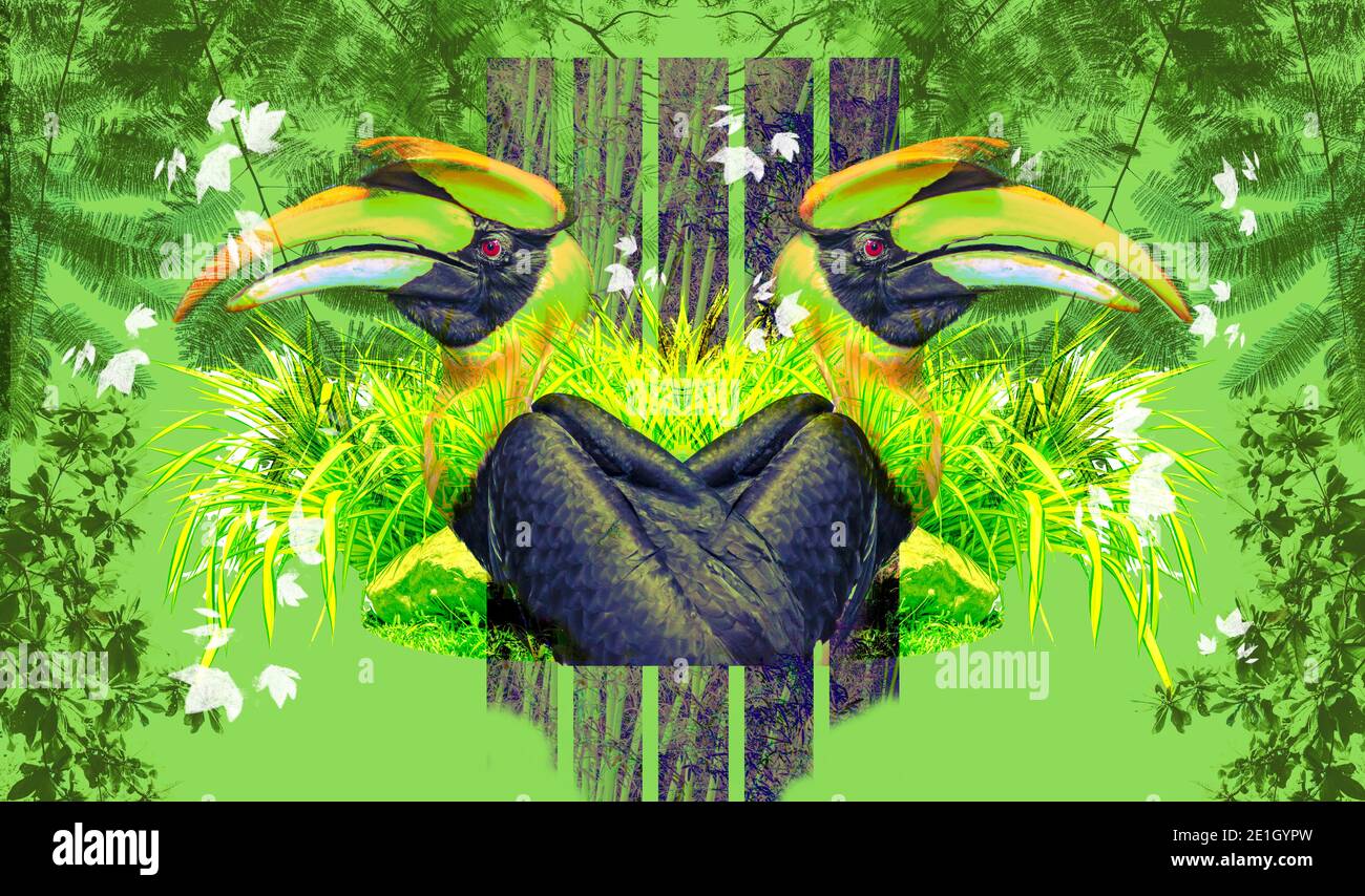 Magnifique concept d'arrière-plan artistique numérique pour l'animal et la  nature forrest, deux grands oiseaux de charme, arbre, éléments design pour  la décoration. Arrière-plan Photo Stock - Alamy