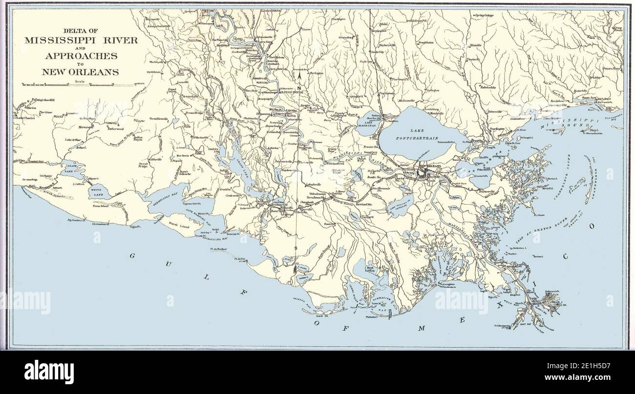 Carte du fleuve Mississippi inférieur. Banque D'Images