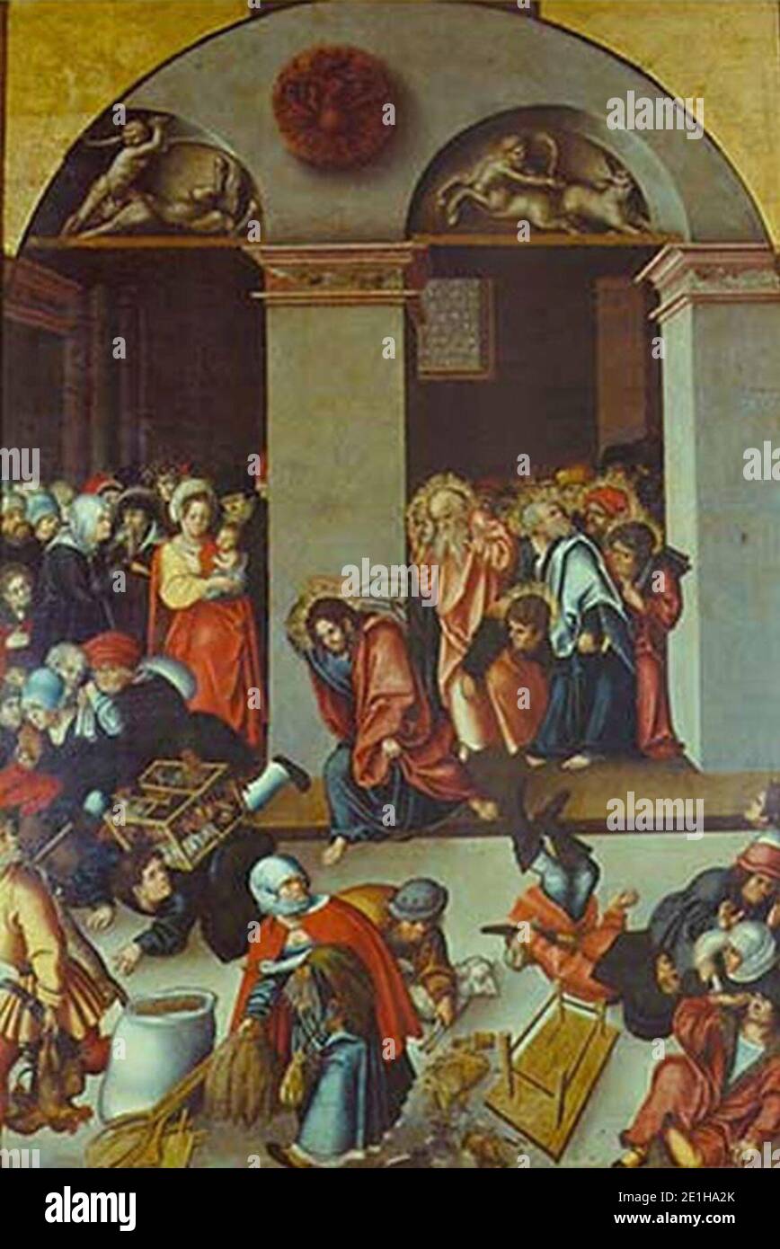 Lucas Cranach Tempelaustreibung. Banque D'Images