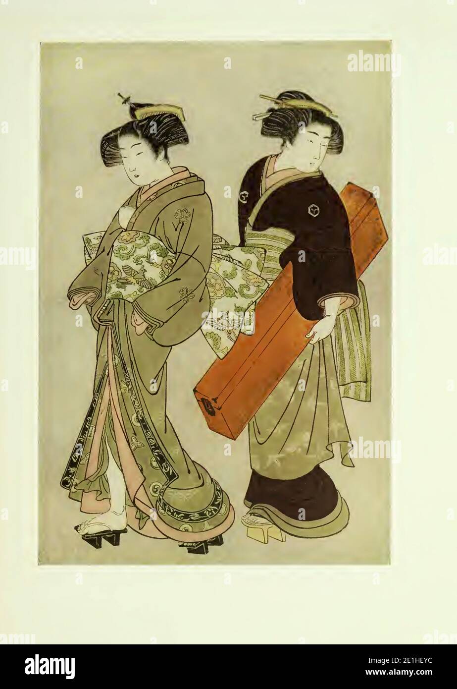 Shigemasa UN Geisha et son Maid sur son chemin pour accomplir un engagement. Banque D'Images