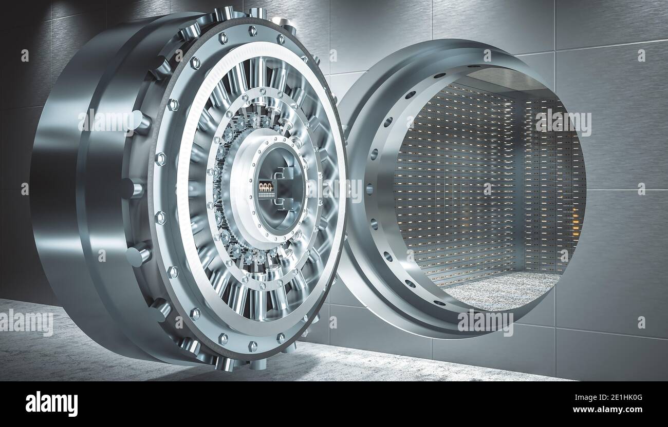 porte de sécurité épaisse du coffre-fort de la banque, coffres-forts à  l'intérieur. rendu 3d Photo Stock - Alamy
