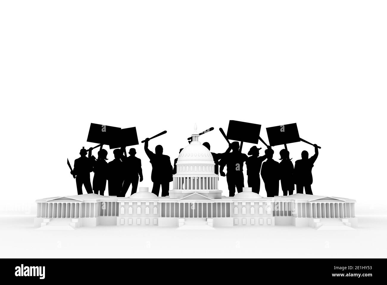 Le bâtiment du Capitole, en raison d'émeutes, est isolé sur fond blanc 3d illustration Banque D'Images