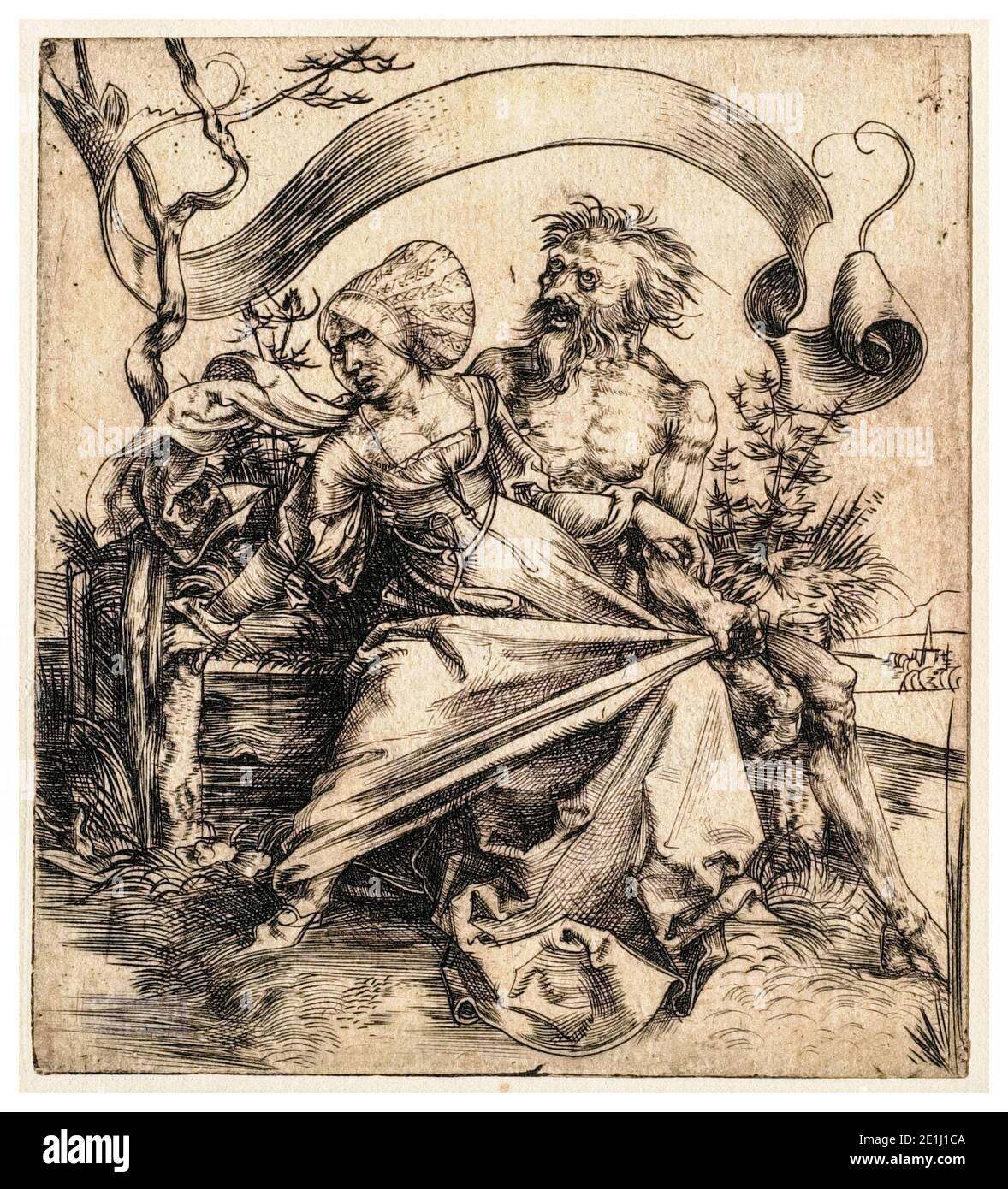 Albrecht Dürer, le Ravisher (jeune femme attaquée par la mort), gravure, vers 1495 Banque D'Images