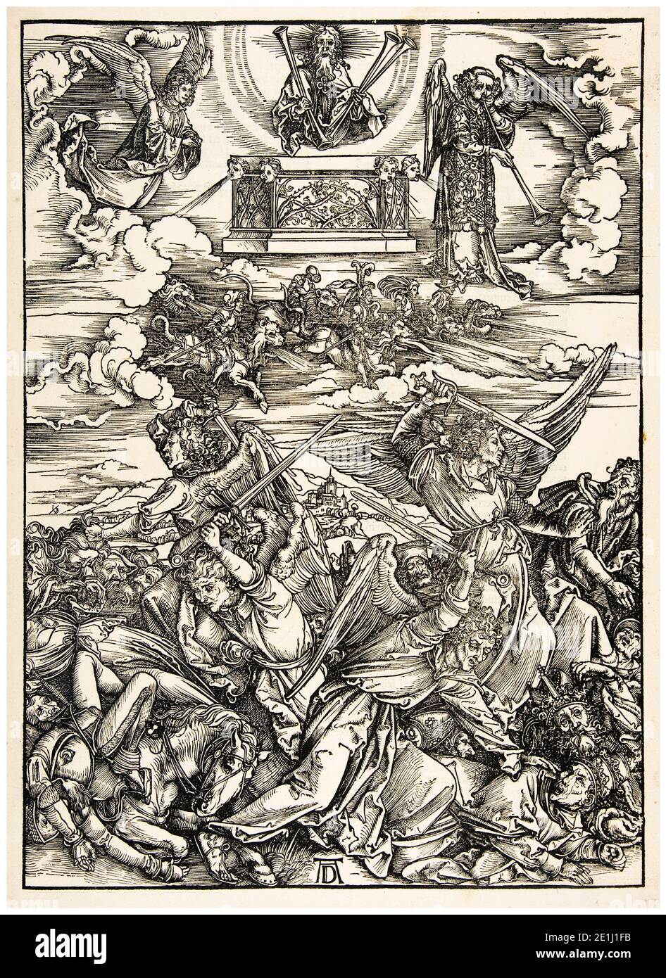 Albrecht Dürer, l'Apocalypse : les quatre Anges d'Aveng, imprimé bois, 1498 Banque D'Images