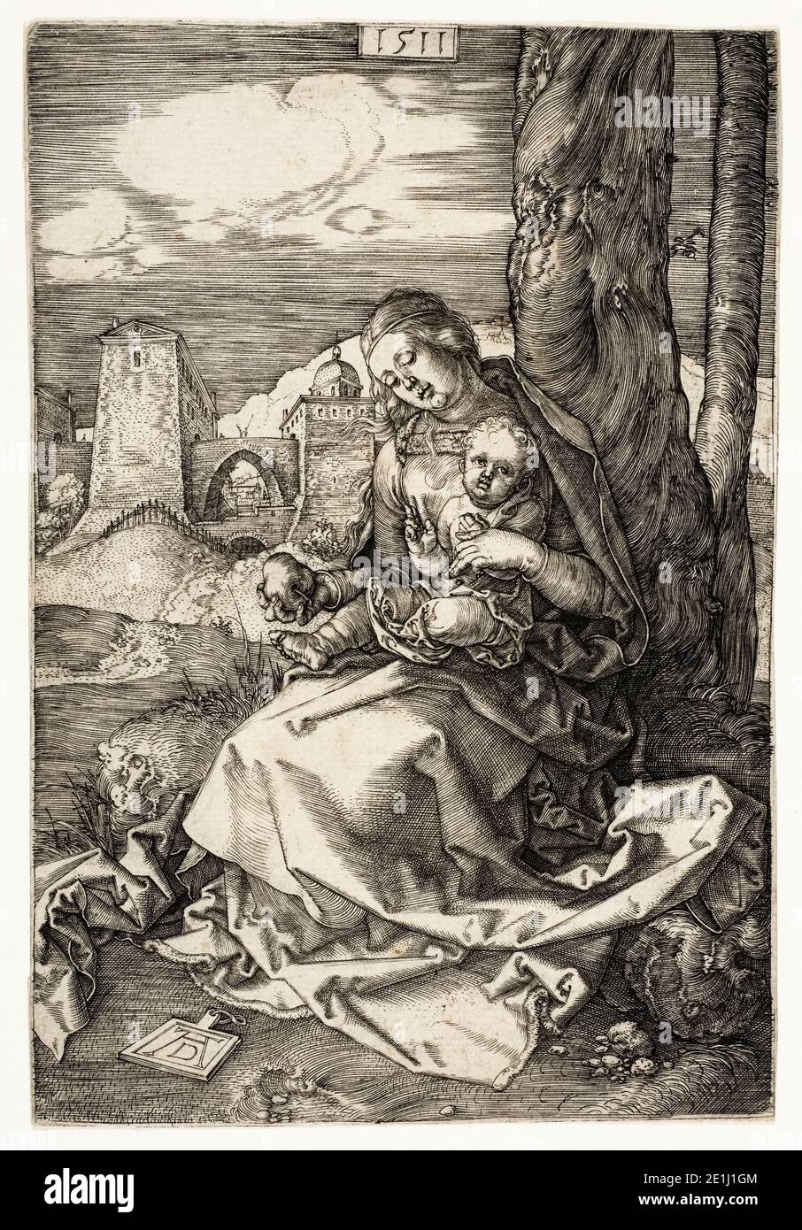 Albrecht Dürer, Vierge et enfant au Pear, gravure, 1511 Banque D'Images