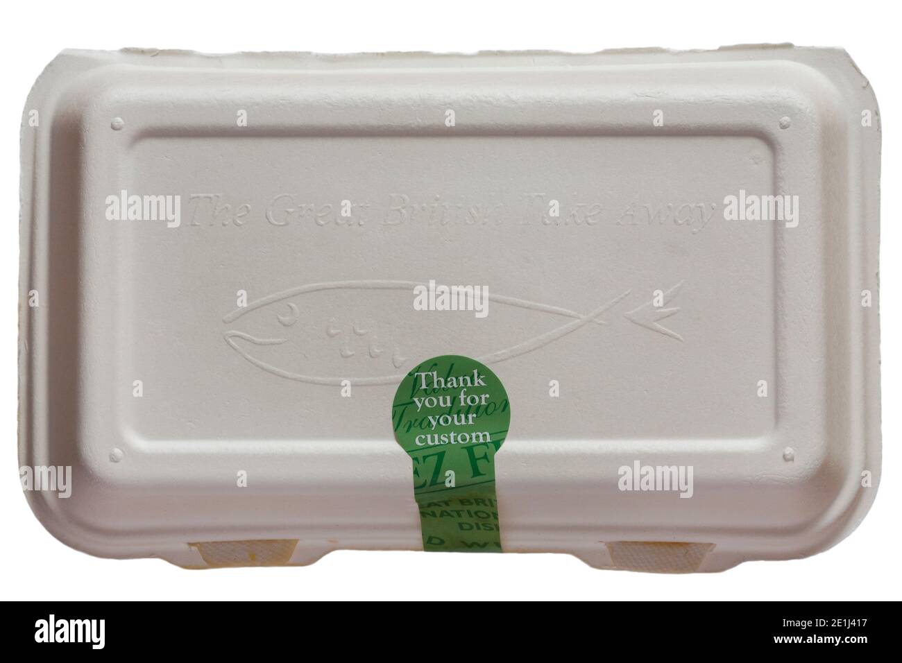 Milieu de boîte bio fabriqué à partir de sources durables isolées sur fond blanc - merci pour votre coutume, le grand à emporter britannique Banque D'Images