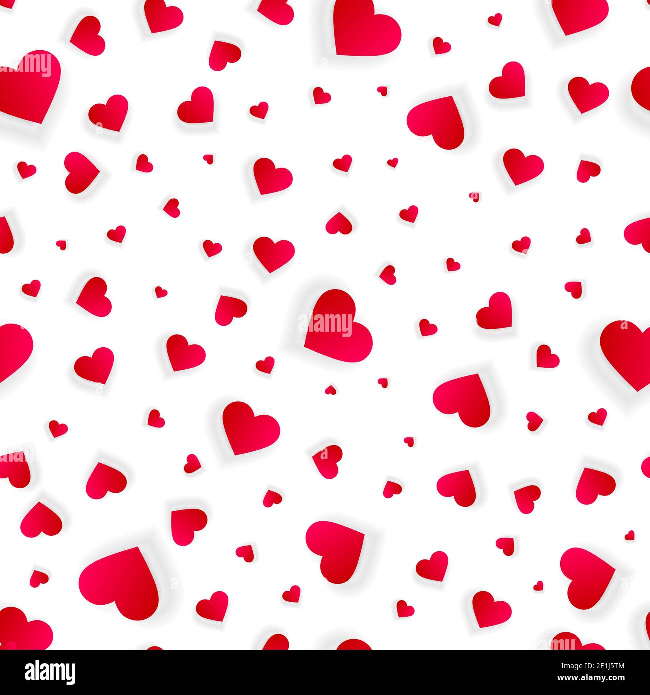 Coeur de Saint-Valentin fond sans couture, motif abstrait d'amour, invitation de mariage avec coeur désordonné éparpillés sur blanc, texture splash avec péta rouge 3d Banque D'Images