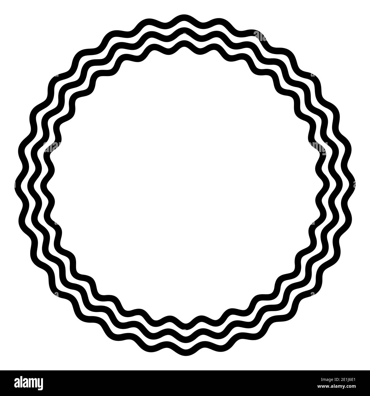 Trois lignes ondulées en gras formant un cadre de cercle noir. Le cadre du cercle est constitué de trois lignes en serpentin noires. Cadre circulaire en forme de serpent, encadrement décoratif. Banque D'Images