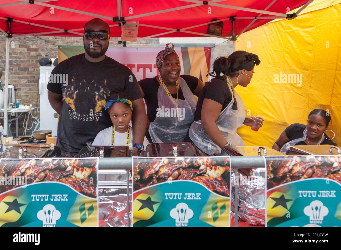Jerk Chicken Food stall au Notting Hill Carnival, Londres, Angleterre, Royaume-Uni Banque D'Images