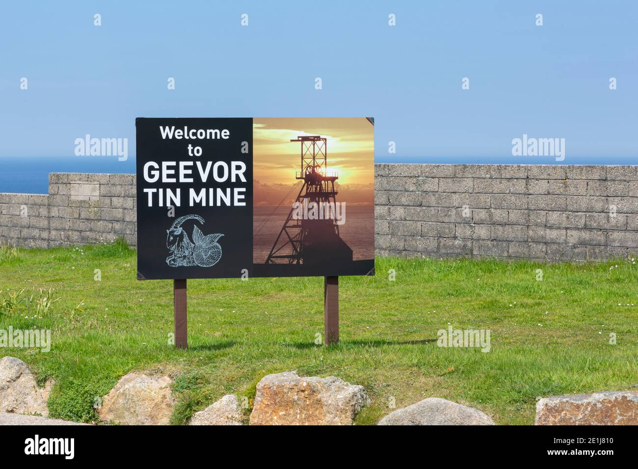 Le panneau de la mine d'étain Geevor, Cornwall. Banque D'Images