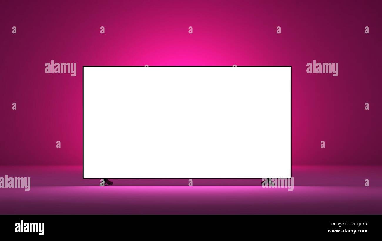 Téléviseur moderne avec écran blanc pour maquette et fond rose, illustration 3d Banque D'Images