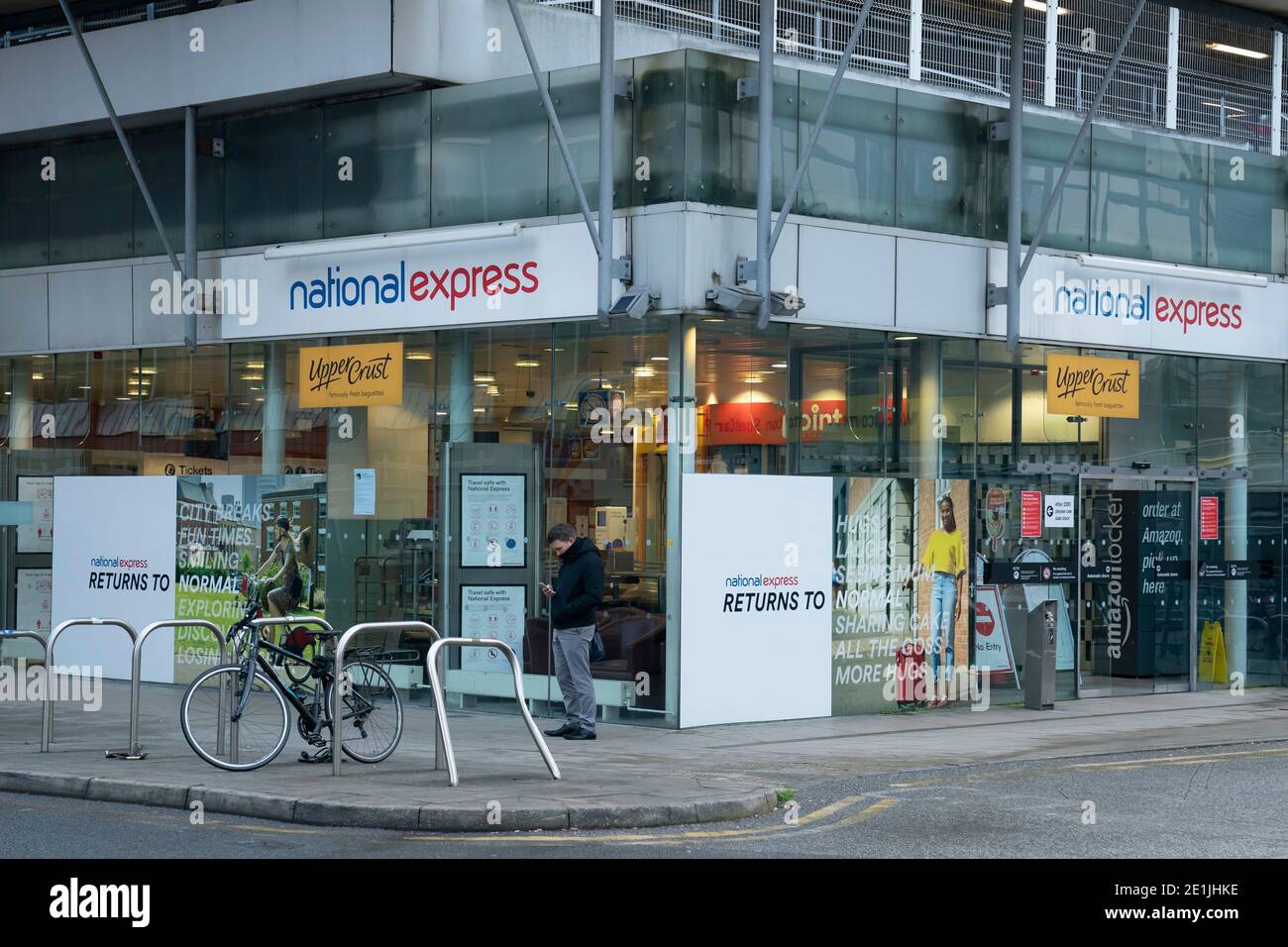 Manchester, Royaume-Uni, 7 janvier 2021. Chorlton Street Coach Station à Manchester est vu après que National Express a annoncé qu'il suspendrait l'ensemble de son réseau de services d'autocars à travers le Royaume-Uni à partir de lundi en raison des dernières restrictions de voyage Covid-19, Manchester, Royaume-Uni. Crédit : Jon Super/Alay Live News. Banque D'Images
