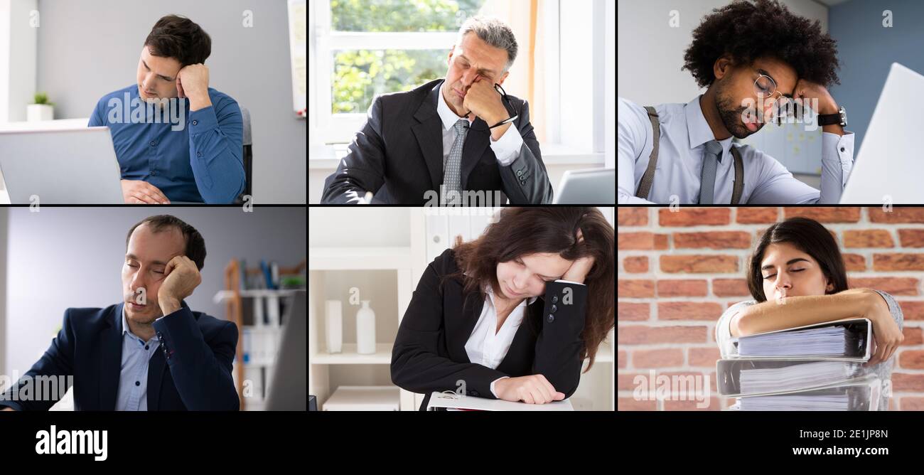 Les gens paresseux s'ennuient au travail dans Office Collage Banque D'Images