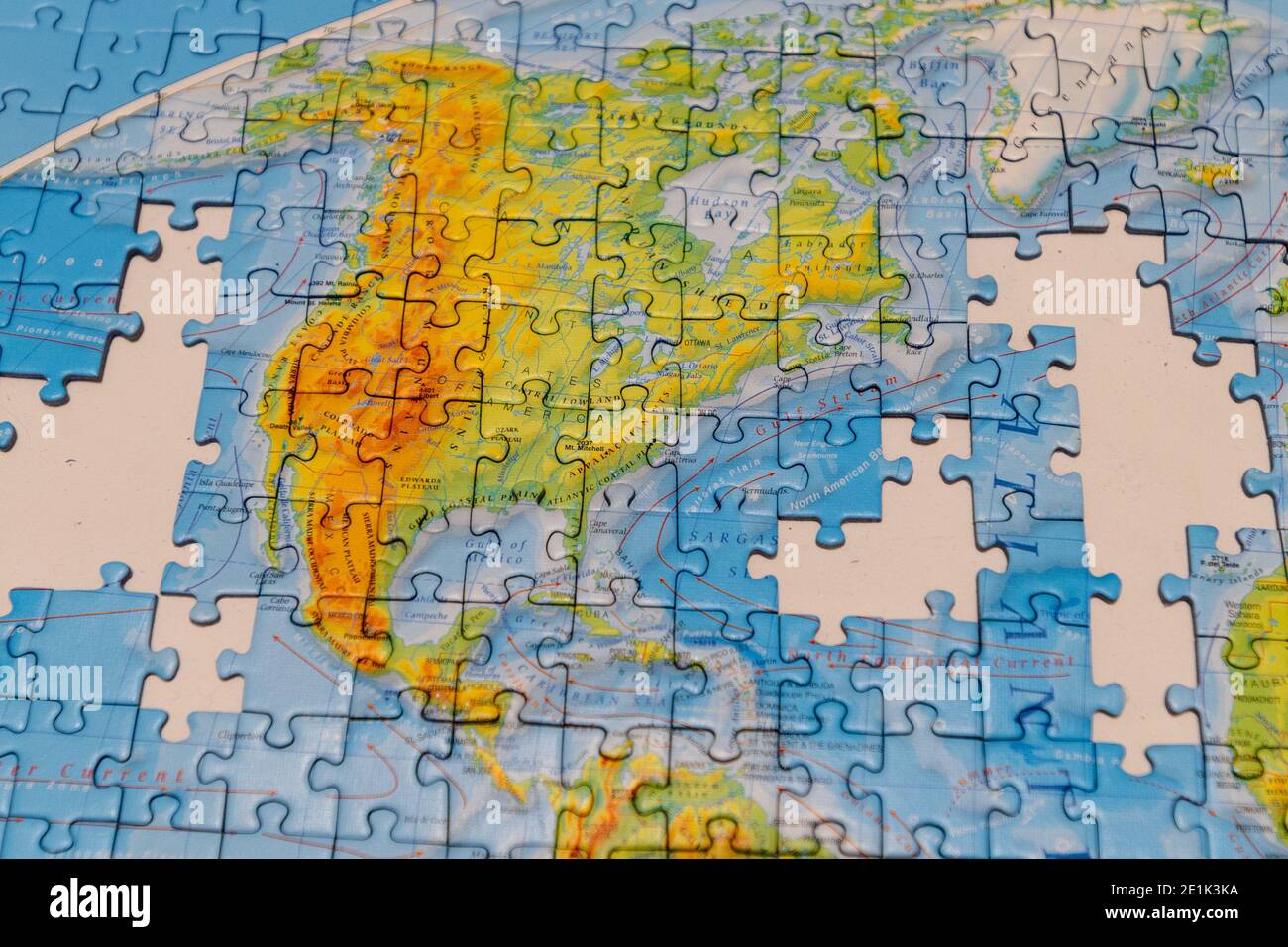 Puzzle de la carte de l'Amérique du Nord. Contexte touristique Banque D'Images