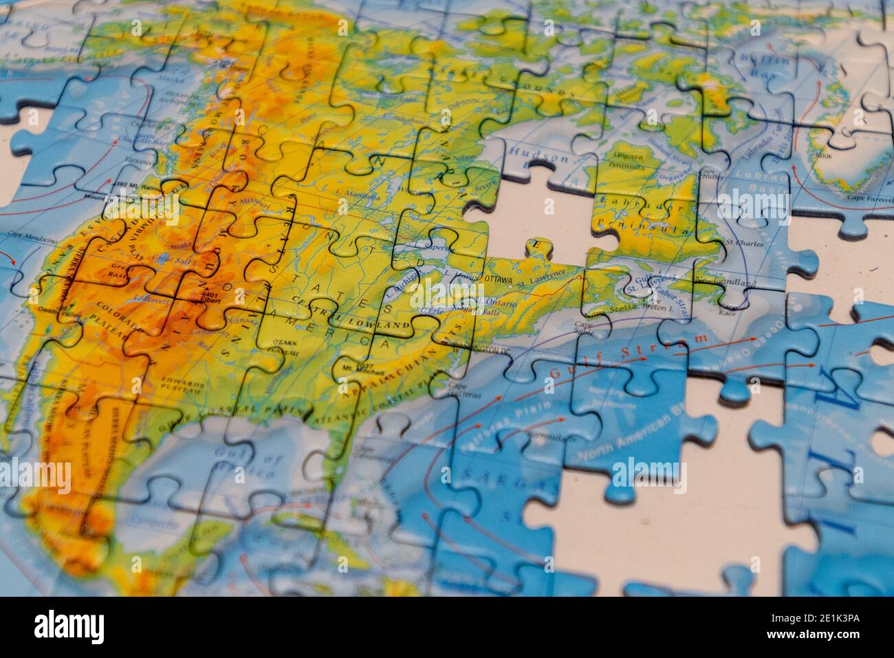 Puzzle de la carte de l'Amérique du Nord. Contexte touristique Banque D'Images