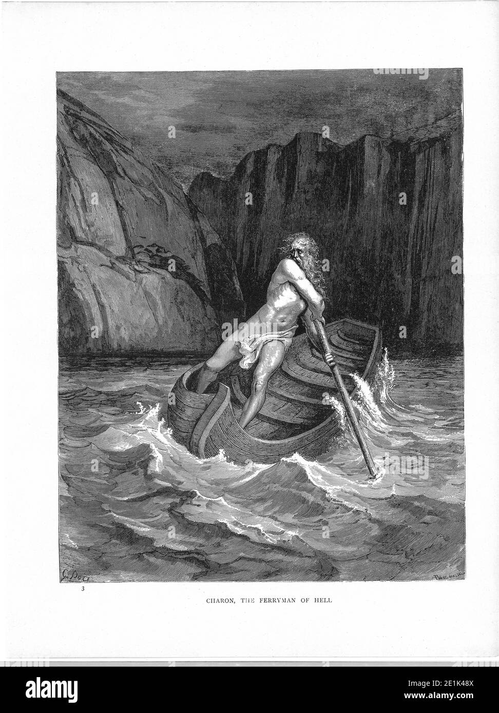 Illustration par Gustave Dore, Charon le ferryman de l'enfer de la Divine Comédie, l'inferno de Dante, Date :1880 Banque D'Images