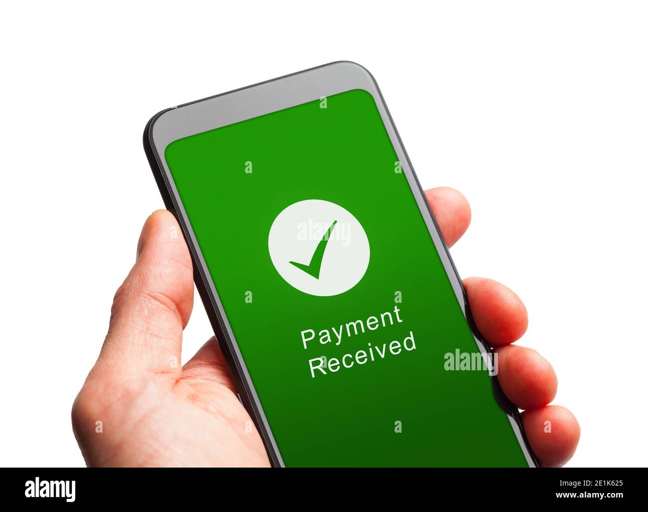 Main tenant le Smart Phone avec paiement reçu. Banque D'Images