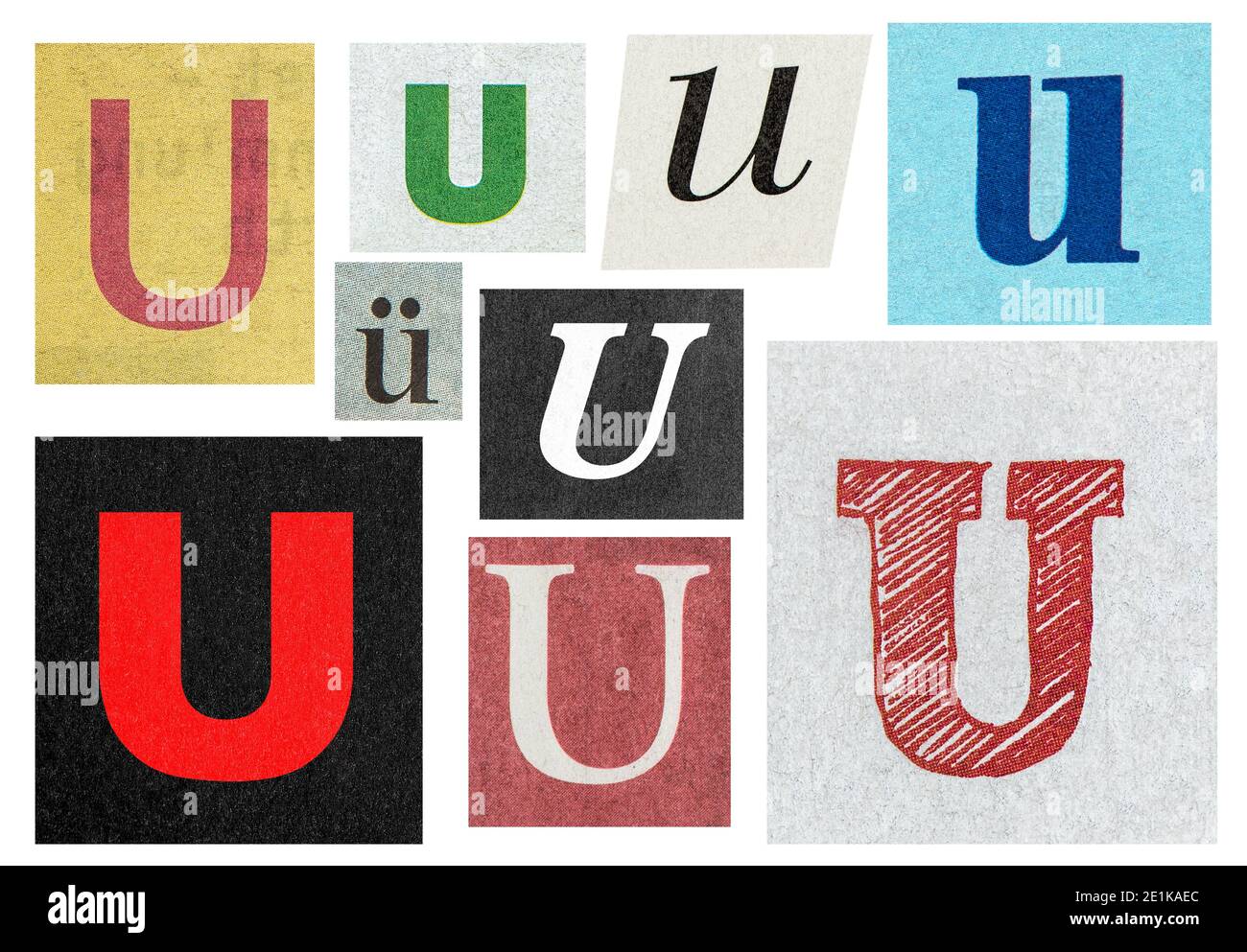 Coupe de papier lettre U. Découpes de vieux journaux pour l'artisanat créatif Banque D'Images