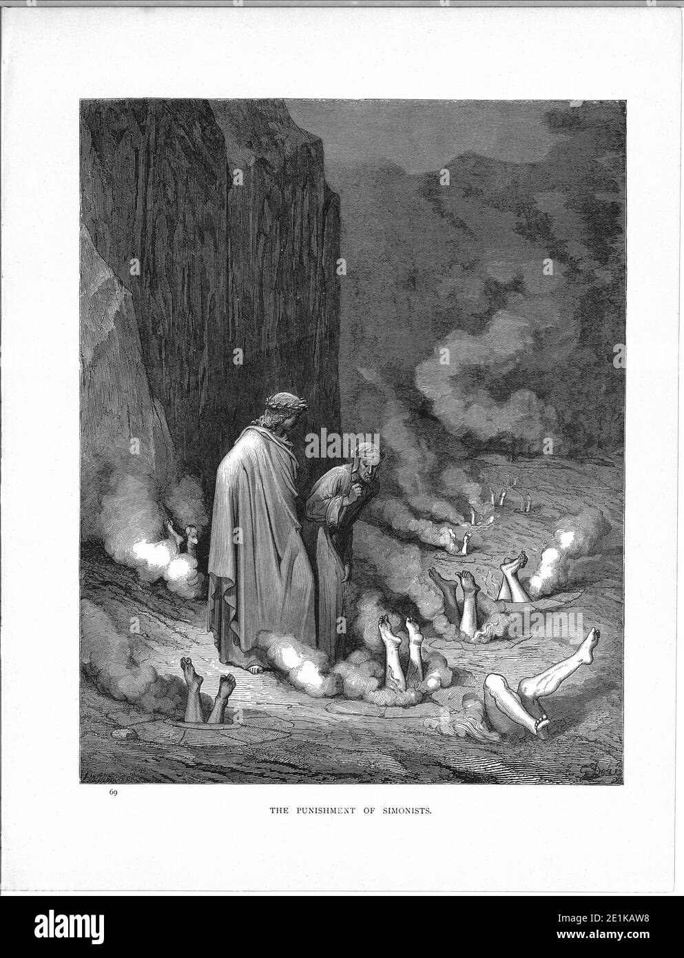 La punition des Simonistes, l'Enfer de la Divine Comédie, Inferno de Dante, faite par Gustave Dore en 1880 Banque D'Images