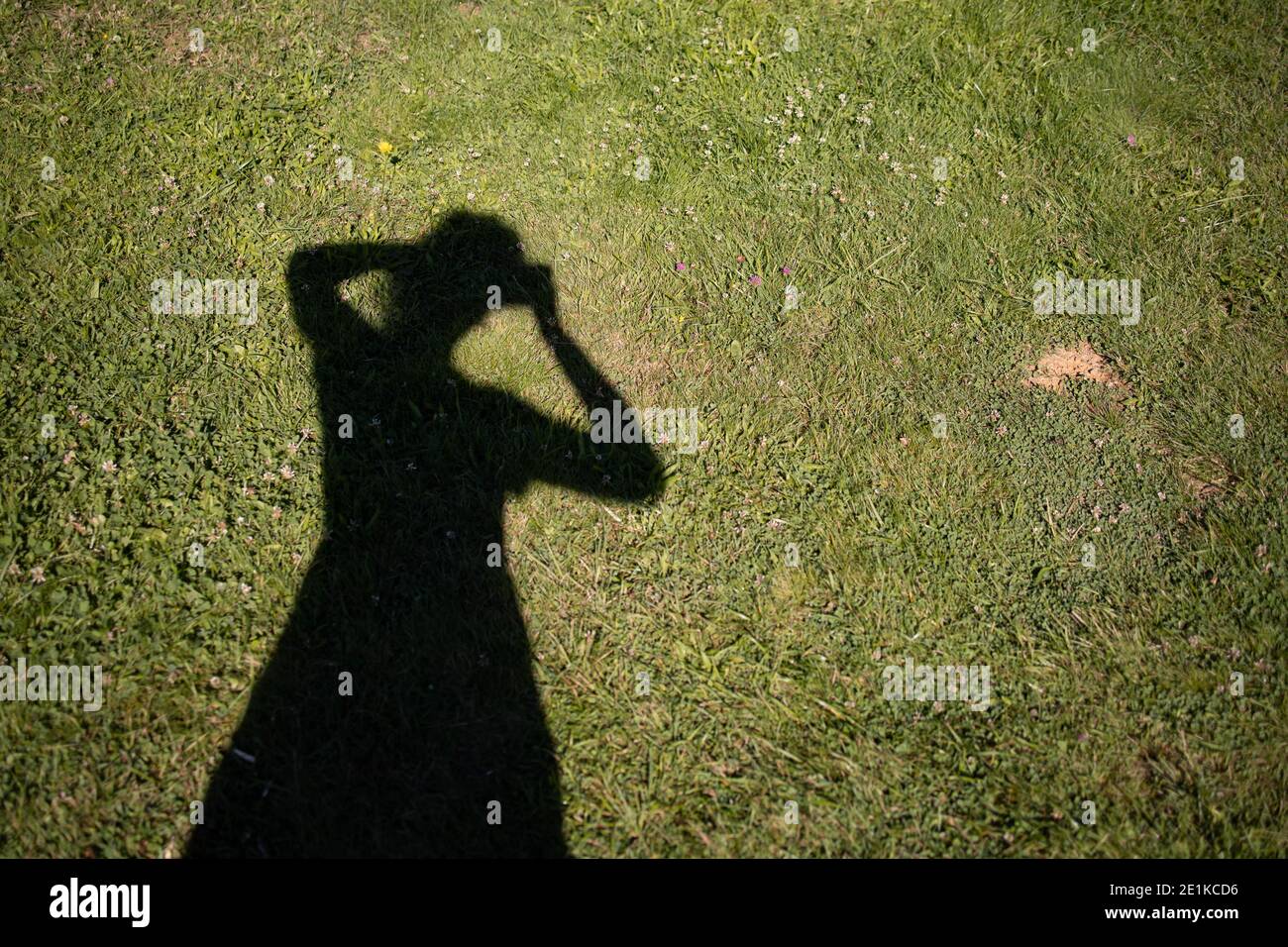 Ombre d'une femme sur l'herbe. Copier l'espace Banque D'Images