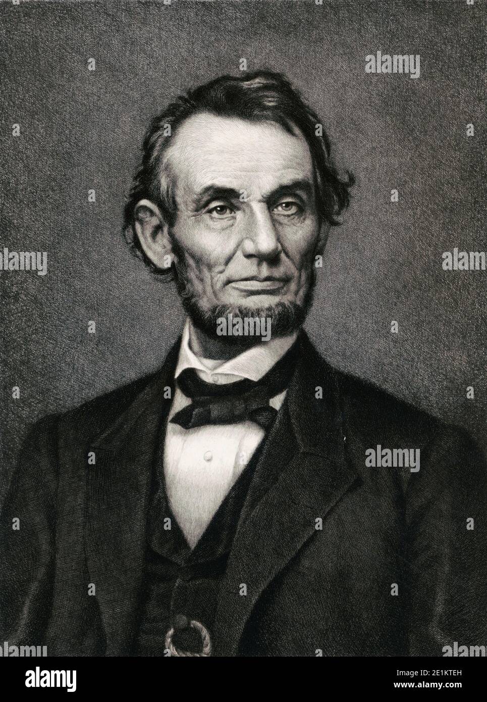 Gravure du président Abraham Lincoln. Abraham Lincoln (1809 – 1865) était un homme d'État et un avocat américain qui a servi comme 16e président de l'Uni Banque D'Images