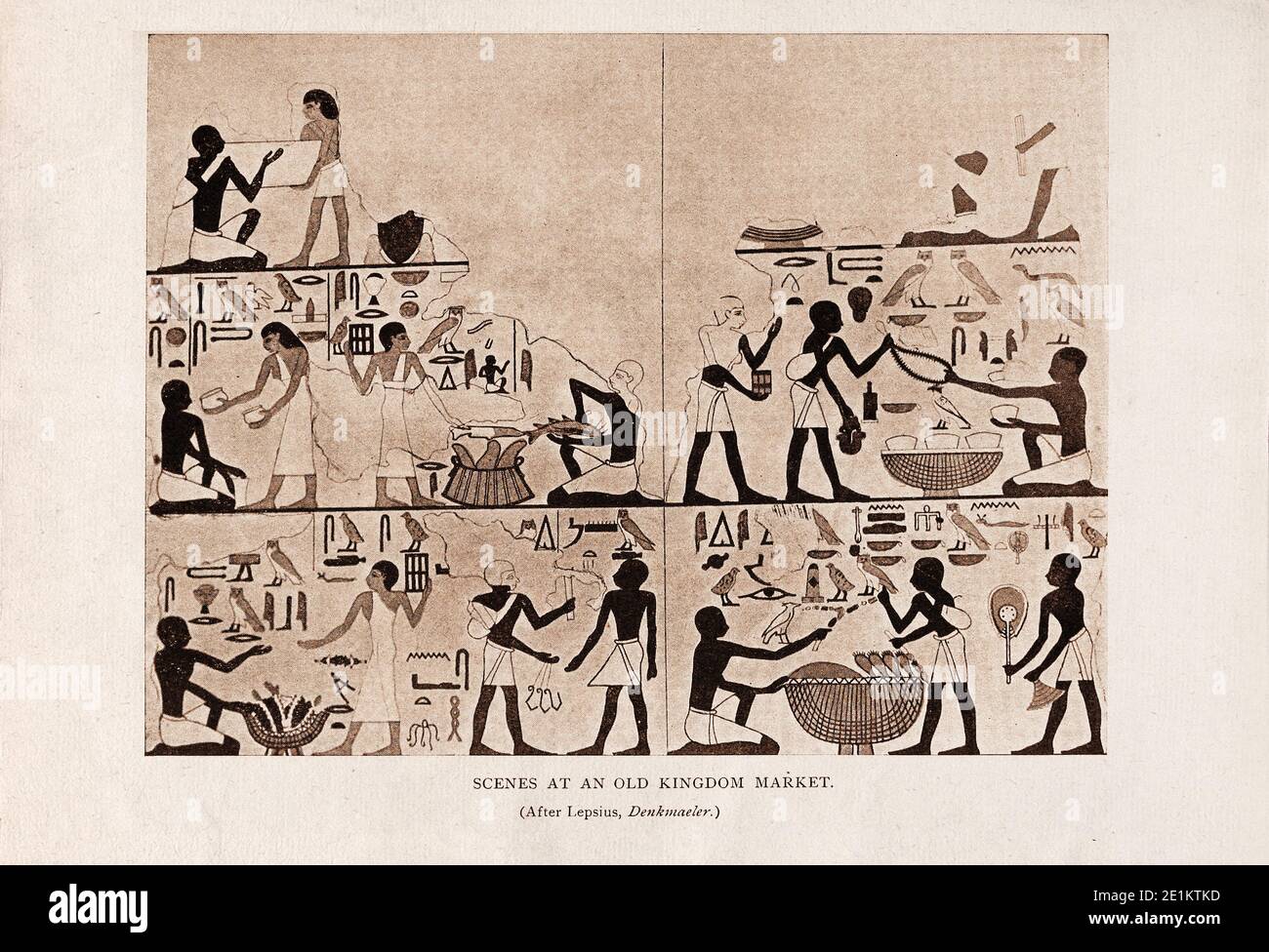 Égypte ancienne. Scènes dans un marché de l'ancien Royaume (d'après Lepsius, Denkmaeler). Banque D'Images