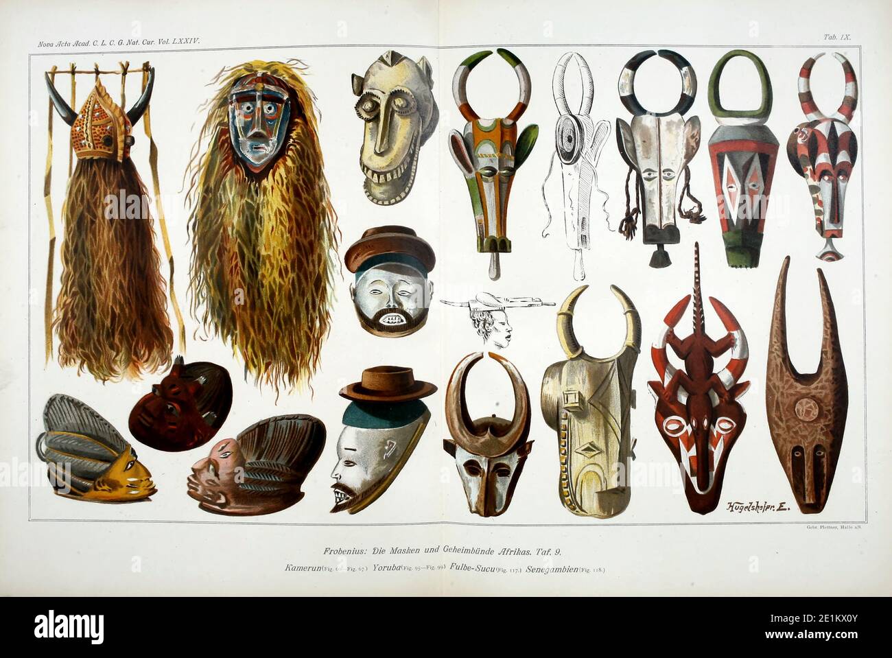 Masques du livre allemand ' Die Masken und Geheimbünde Afrikas ' [les masques et les sociétés secrètes d'Afrique] publié à Leipzig, Allemagne en 1898 Banque D'Images