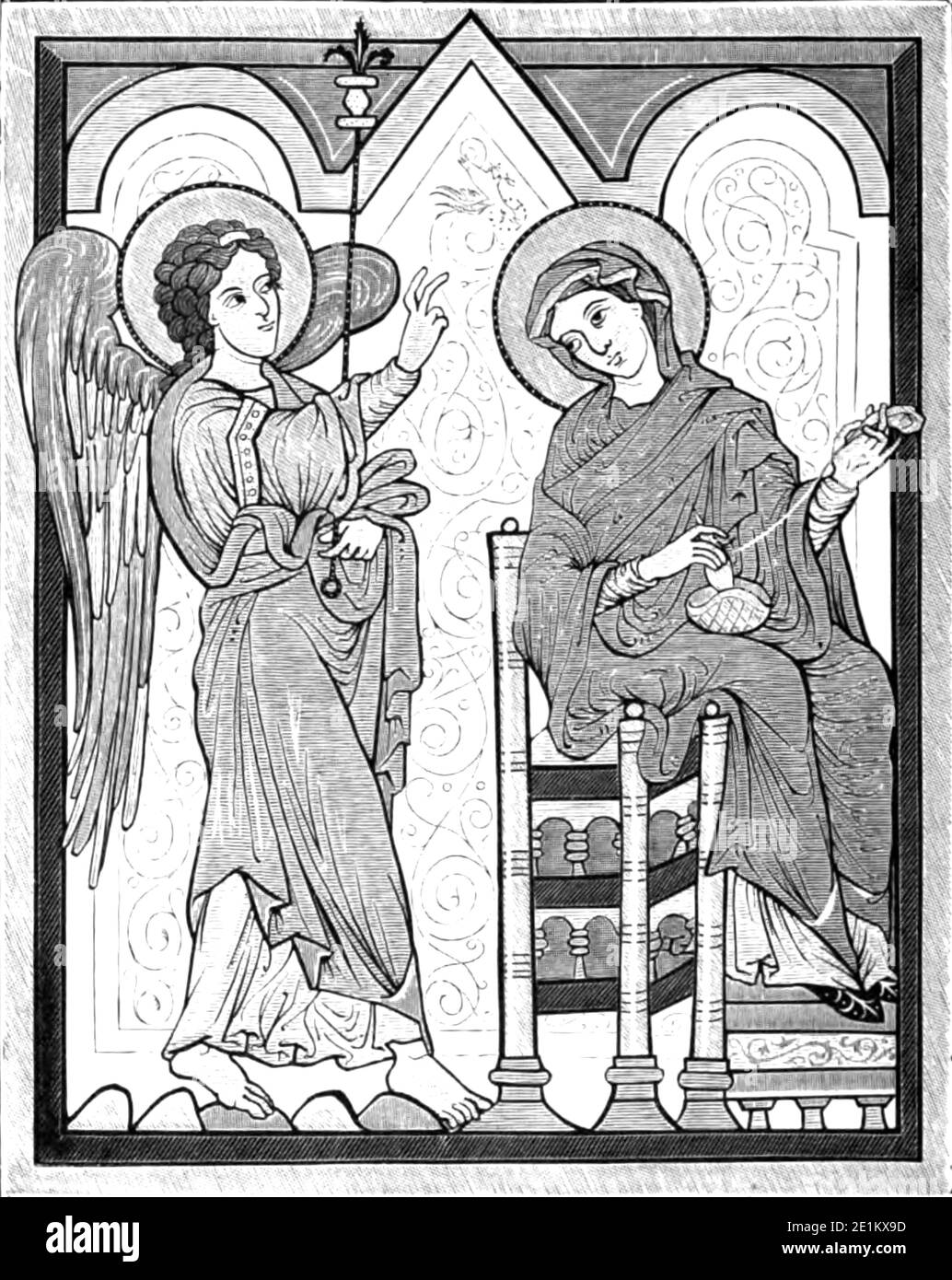 Miniature de l'Annonciation d'un manuscrit allemand du début du XIIIe siècle du livre ' manuscrits illuminés dans les temps classiques et médiévaux : leur art et leur technique ' par Middleton, J. H. (John Henry), 1846-1896 publié en 1892 Banque D'Images