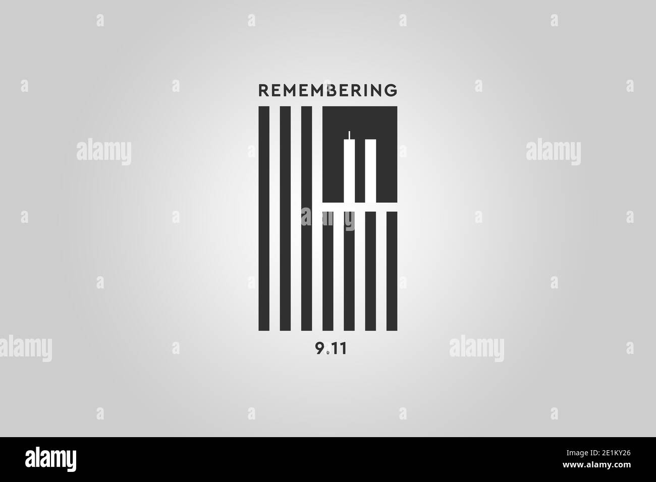 Toujours se rappeler 9 11. Drapeau américain ou américain noir avec les tours jumelles sur fond gris. Souvenir, Patriot Day. Nous nous en souviendrons toujours Banque D'Images