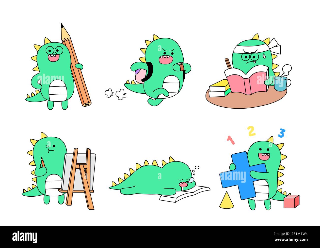 dessins d'étudiant de monstre vert sur le thème de l'éducation Banque D'Images