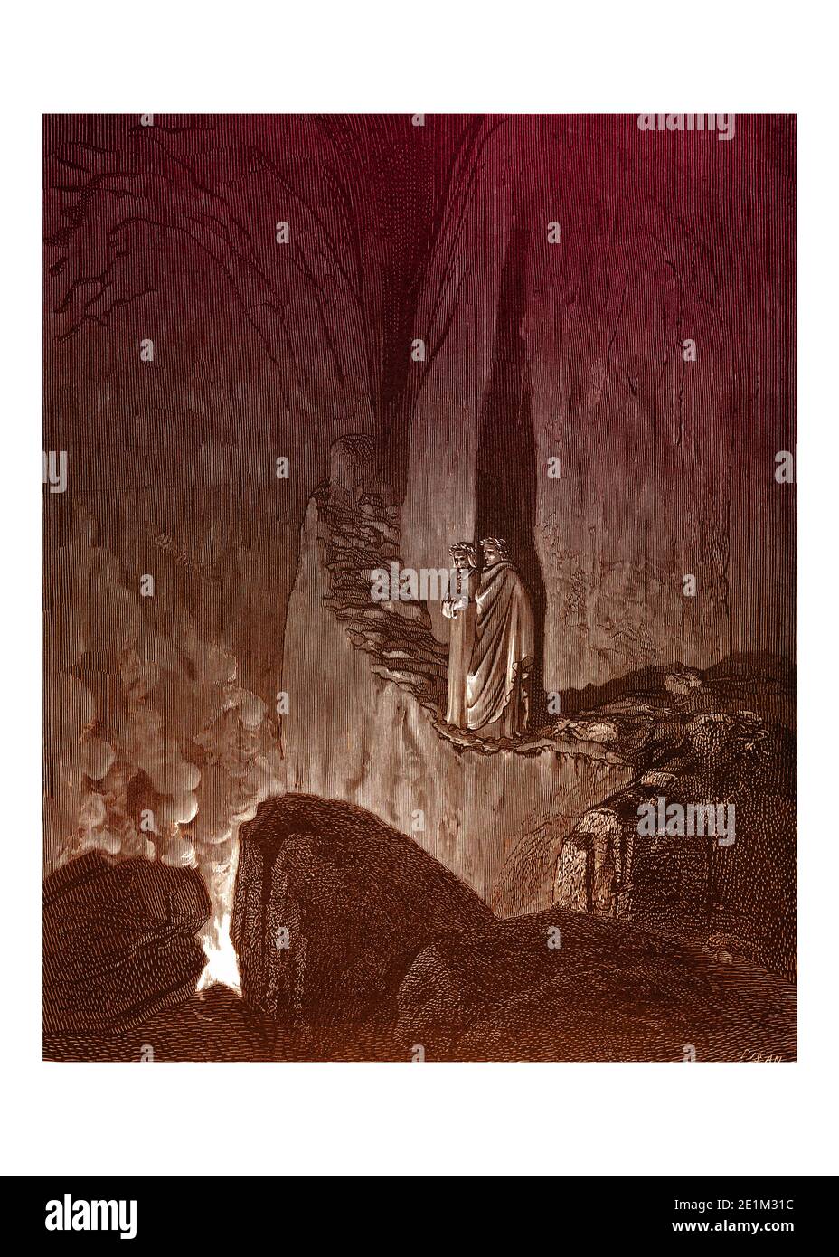 The Vision of Hell, Dante’s Inferno, The Divine Company bois incrusté par Gustave Dore, 1865 original en noir et blanc, couleur ajoutée numériquement Banque D'Images