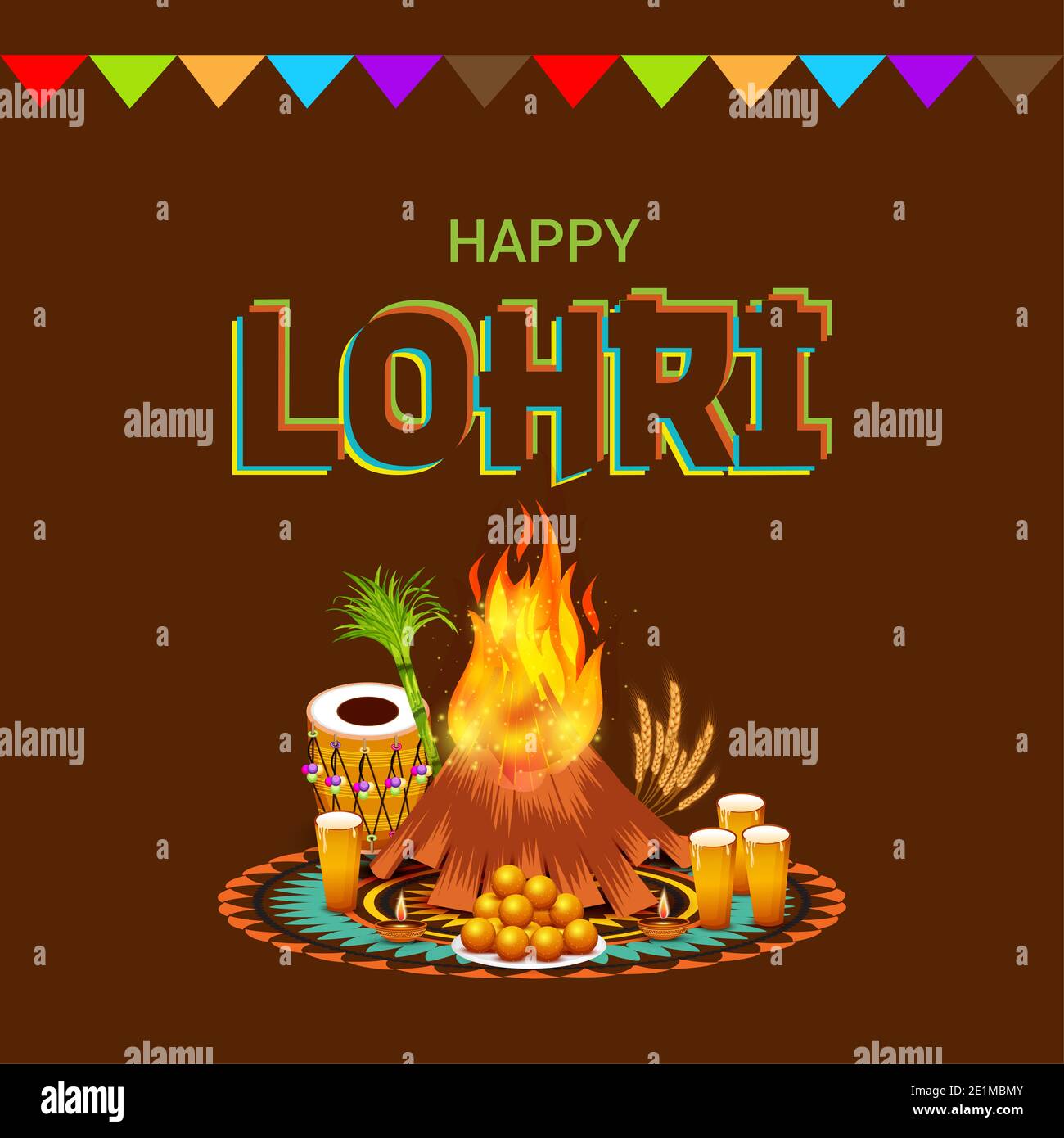 Vector illustration d'un arrière-plan pour professionnels Lohri maison de modèle pour Punjabi Festival. Banque D'Images