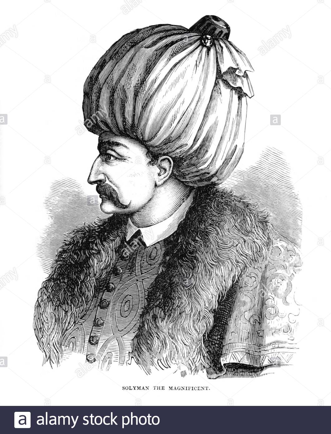 Suleiman le magnifique portrait, 1494 – 1566, fut le plus long sultan régnant de l'Empire ottoman de 1520 jusqu'à sa mort en 1566, illustration ancienne de 1882 Banque D'Images