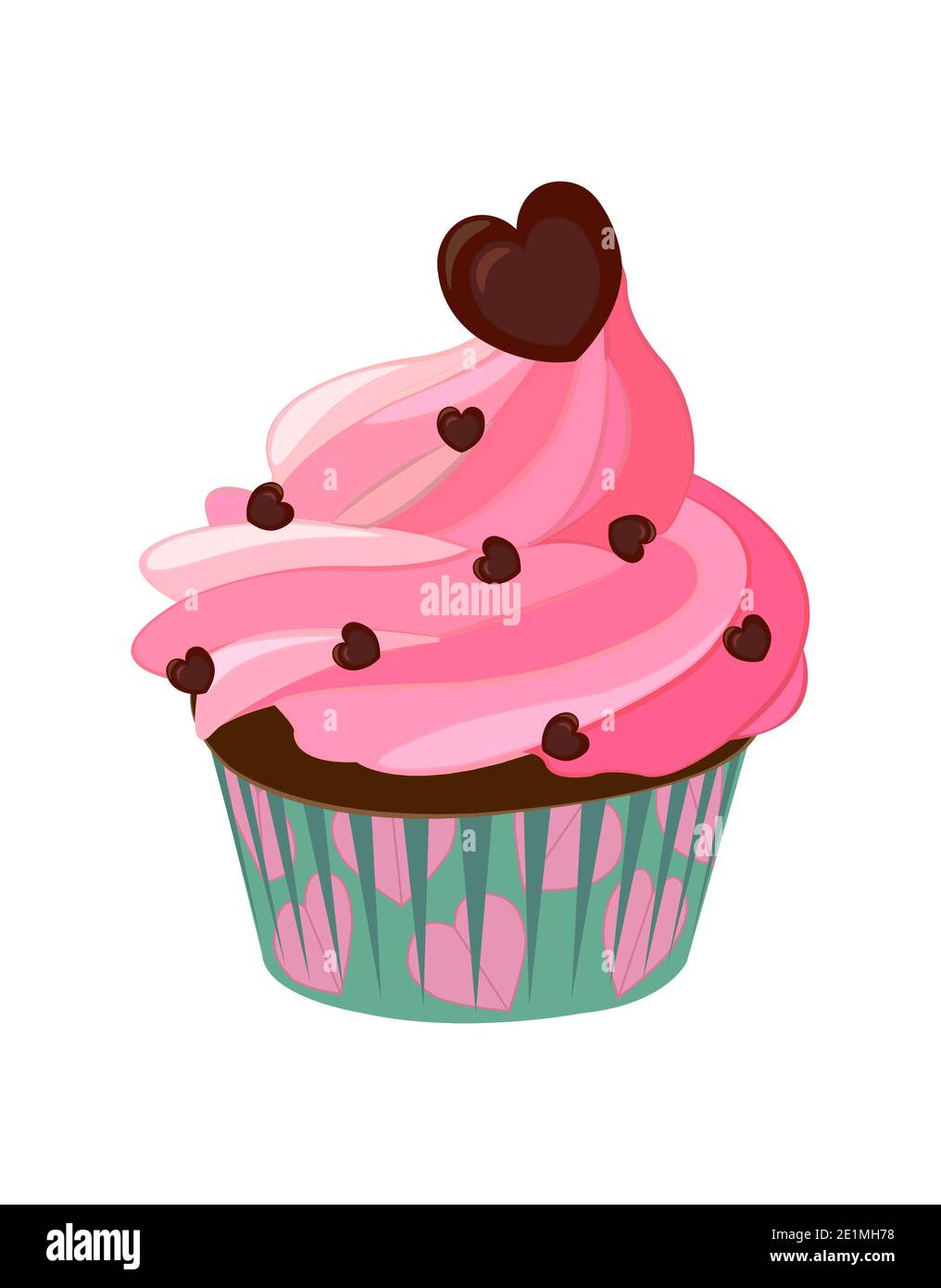 Gateau Au Glacage Rose Decore De Coeur En Chocolat Dans Du Papier Turquoise Cas Photo Stock Alamy