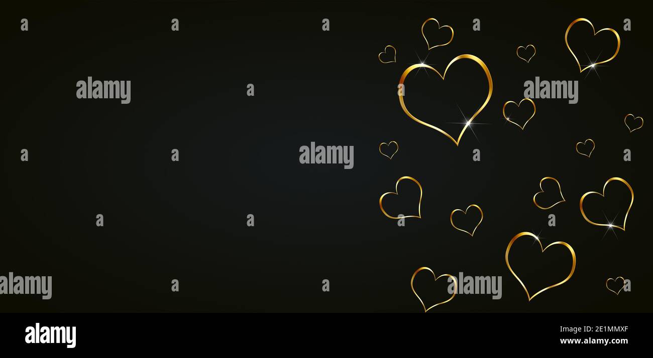 saint-valentin coeur doré formes décoration bannière noir fond Banque D'Images
