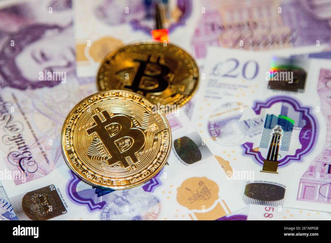 Bitcoin sur l'argent britannique Banque D'Images