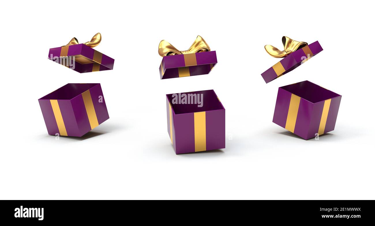 Ouvrez cadeaux sur fond blanc - rendu 3D Banque D'Images