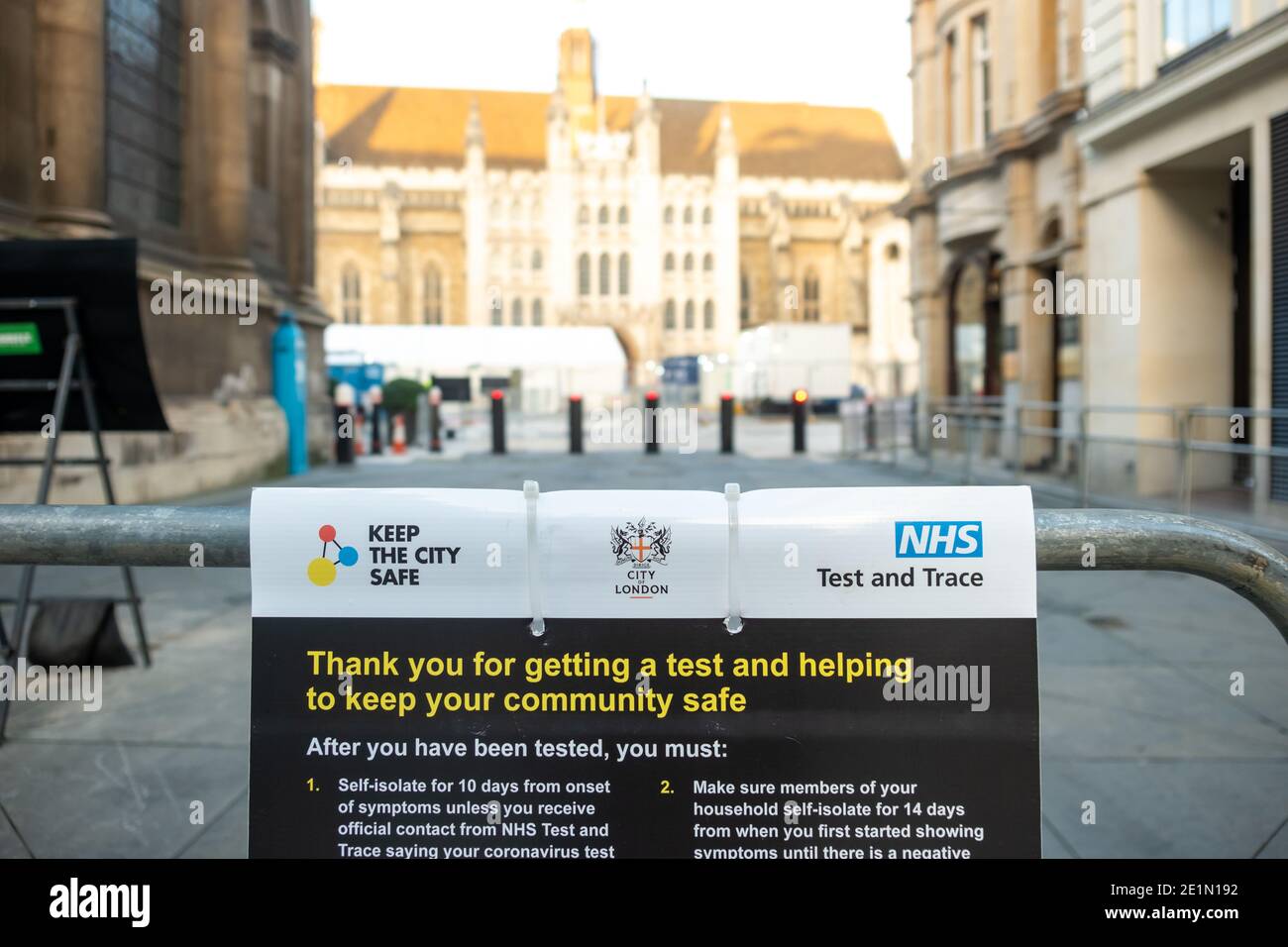 Londres- janvier 2021: Centre NHS Test and Trace installé dans la ville de Londres pour s'attaquer à la pandémie du coronavirus Covid 19 Banque D'Images