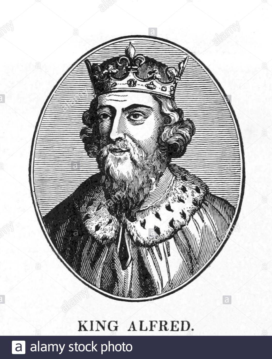 Roi Alfred le Grand, 848-899, roi d'Angleterre, illustration vintage de 1813 Banque D'Images