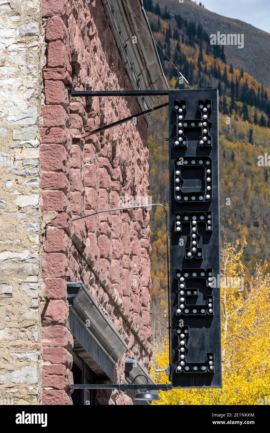 Panneau de l'hôtel Silverton, Colorado, États-Unis Banque D'Images