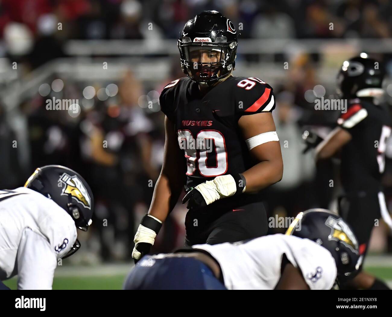 22 novembre 2019 Corona, CA.Numéro général un Prép Prospect Corona Centennial Corey Foreman #90 signe avec USC.Foreman a choisi USC sur Clemson, l'État de Louisiane et la Géorgie.CIF-SS Prep football Varsity St. John Bosco vs Centennial Corona. CIF-SS semi-finale. Louis Lopez/exposition moderne Banque D'Images