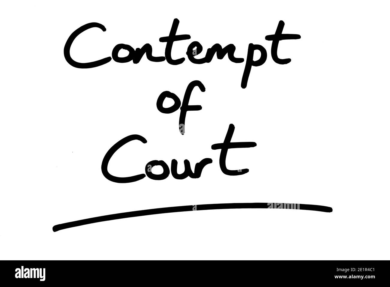 Outrage à la Cour manuscrit sur fond blanc. Banque D'Images