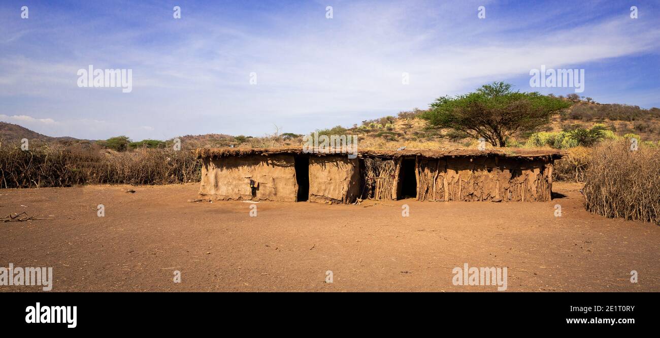 Maison traditionnelle de Datoga en Tanzanie près du lac Eyasi Banque D'Images