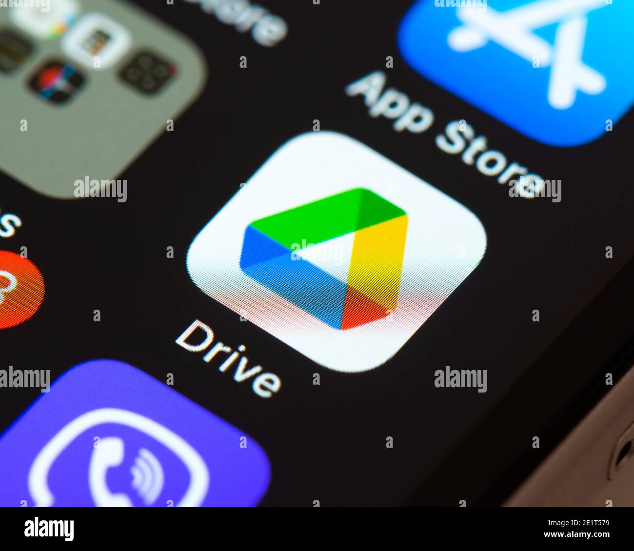 Icône de l'application Google Drive sur l'écran de l'iPhone d'Apple. Google Drive est un service de stockage de fichiers et de synchronisation . Banque D'Images