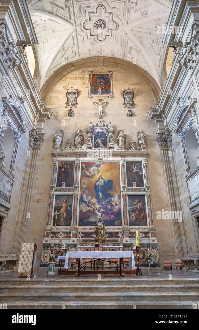 SALAMANQUE, ESPAGNE, 17 AVRIL 2016 : la conception immaculée de la peinture de la Vierge Marie sur l'autel du Convento de las Agustinas Banque D'Images