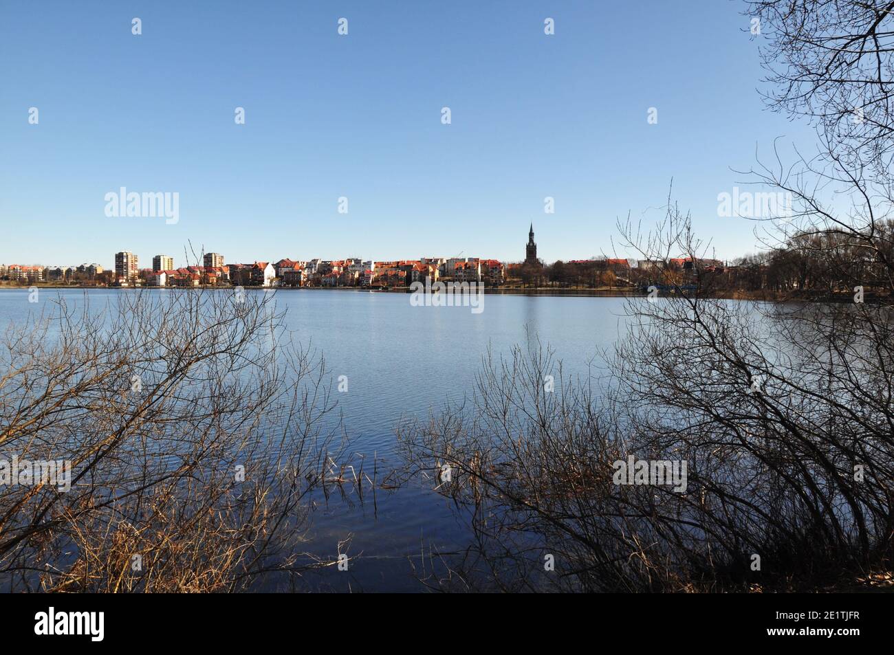 Vue panoramique sur la ville d'Ełk, dans le district des lacs de Masurian, en Pologne. Banque D'Images